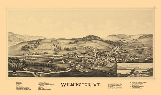 Historic Panoramic View - Wilmington Vermont - Burleigh 1891 - 23 x 38.69 - Vintage Wall Art