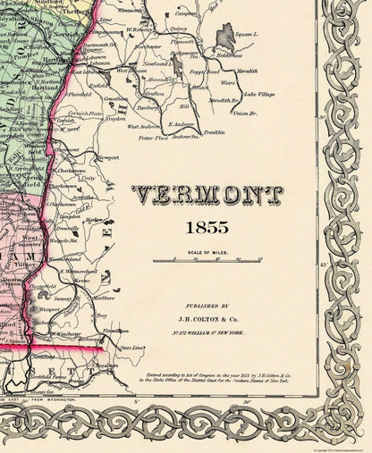 Historic State Map - Vermont - Colton 1855 - 23 x 28 - Vintage Wall Art