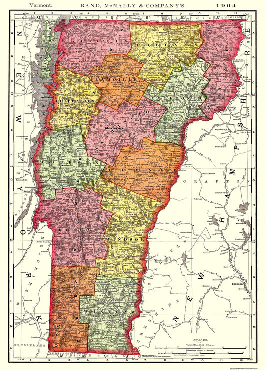 Historic State Map - Vermont - Rand McNally 1904 - 23 x 32 - Vintage Wall Art