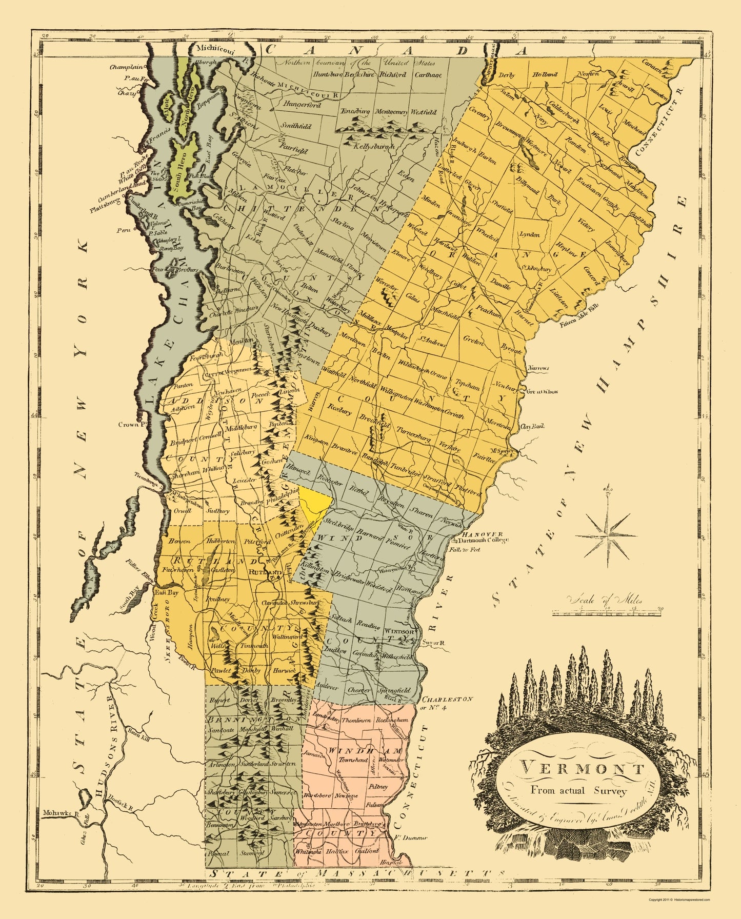 Historic State Map - Vermont - Doolittle 1814 - 23 x 28.52 - Vintage Wall Art