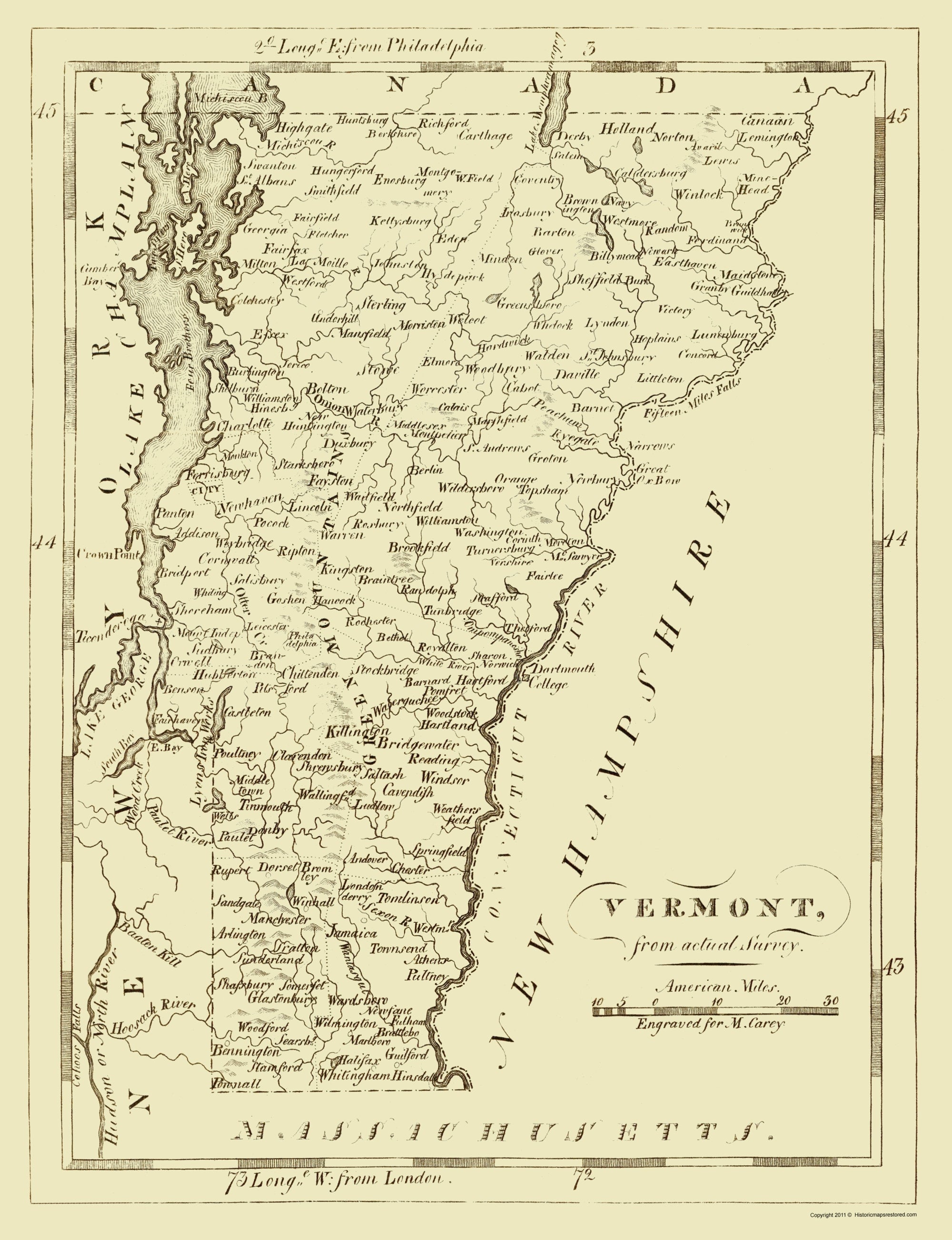 Historic State Map - Vermont - Carey 1796 - 23 x 29.97 - Vintage Wall ...