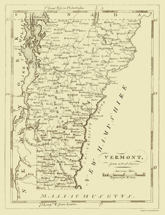 Historic State Map - Vermont - Carey 1796 - 23 x 29.97 - Vintage Wall Art