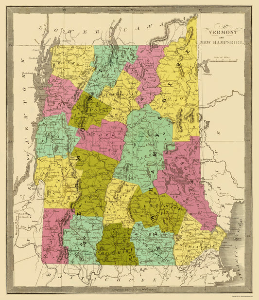 Historic State Map - Vermont New Hampshire - Greenleaf 1840 - 23 x 26.59 - Vintage Wall Art