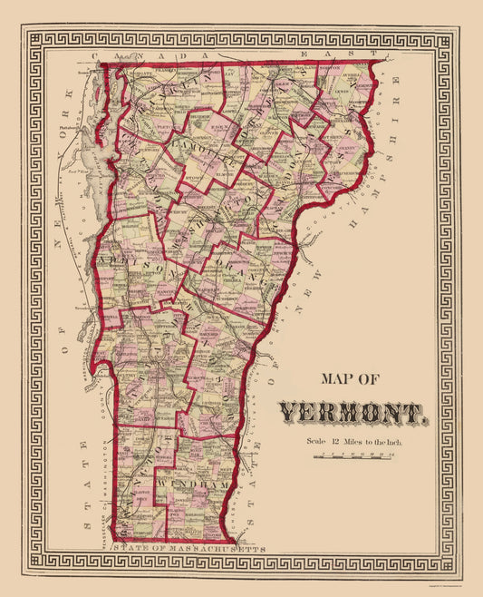 Historic State Map - Vermont - Burgett 1876 - 23 x 28.41 - Vintage Wall Art