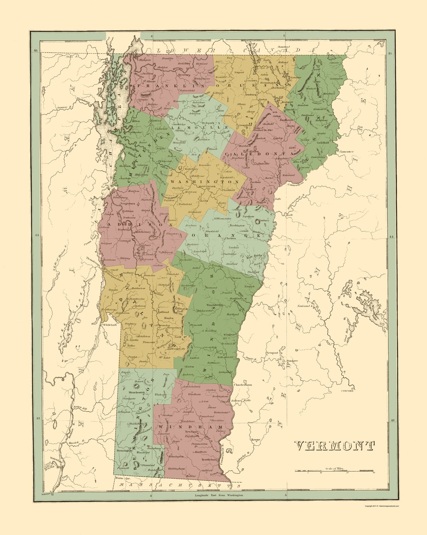 Historic State Map - Vermont - Bradford 1838 - 23 x 28.77 - Vintage Wall Art