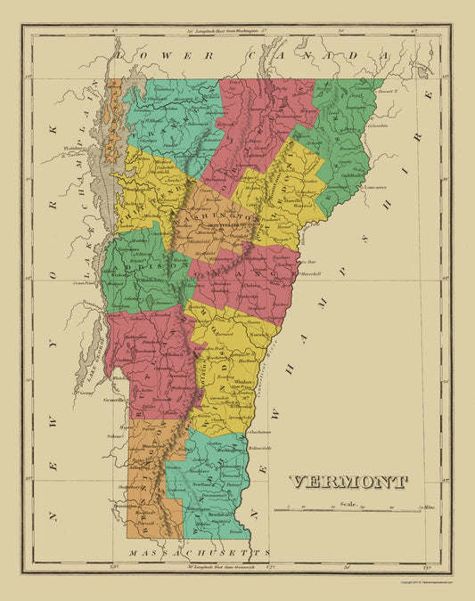 Historic State Map - Vermont - Finley 1831 - 23 x 29.15 - Vintage Wall Art