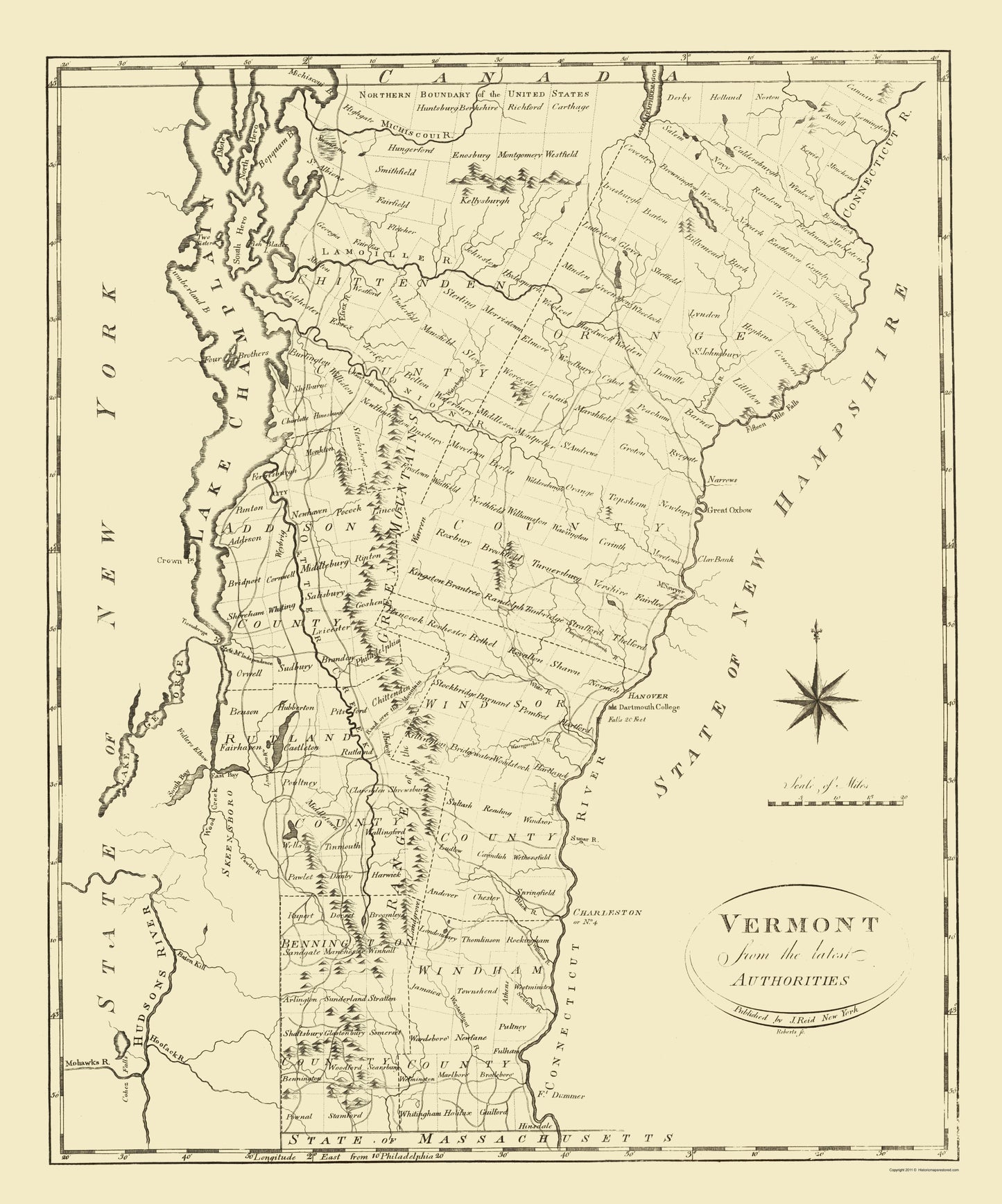 Historic State Map - Vermont - Reid 1796 - 23 x 27.65 - Vintage Wall Art