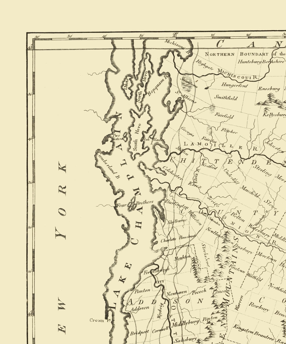 Historic State Map - Vermont - Reid 1796 - 23 x 27.65 - Vintage Wall Art