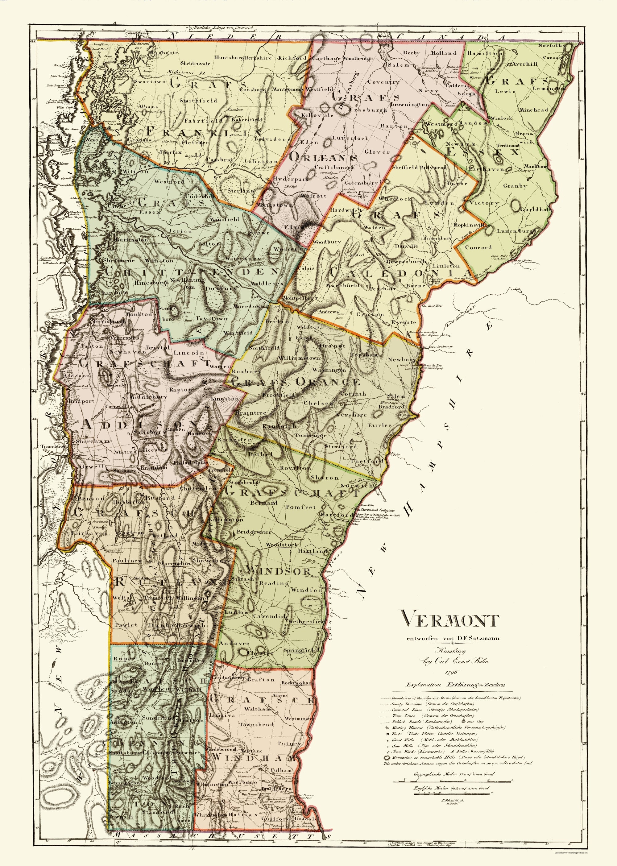 Historic State Map - Vermont - Bohn 1796 - 23 x 32.28 - Vintage Wall A ...