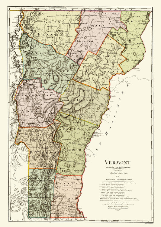 Historic State Map - Vermont - Bohn 1796 - 23 x 32.28 - Vintage Wall Art