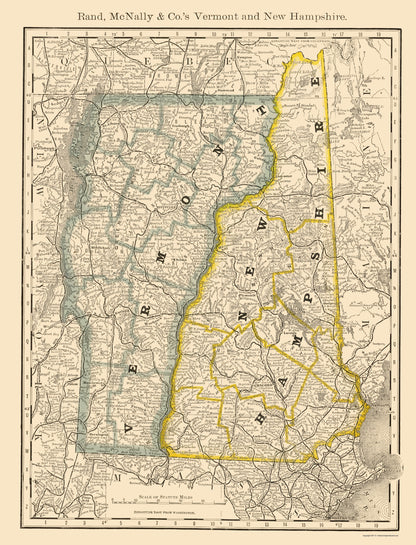 Historic State Map - Vermont New Hampshire - Rand McNally 1879 - 23 x 30.13 - Vintage Wall Art