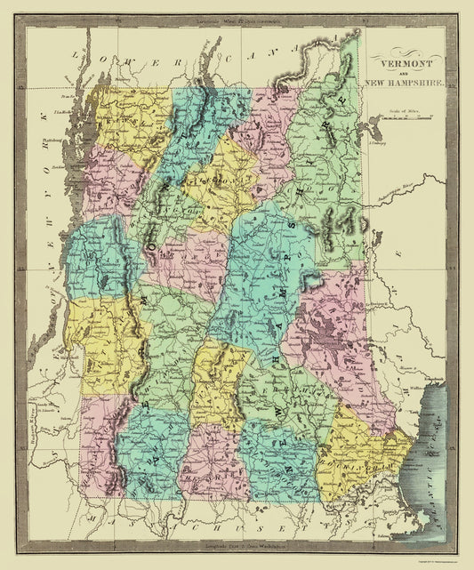 Historic State Map - Vermont New Hampshire - David Burr 1835 - 23 x 27.64 - Vintage Wall Art