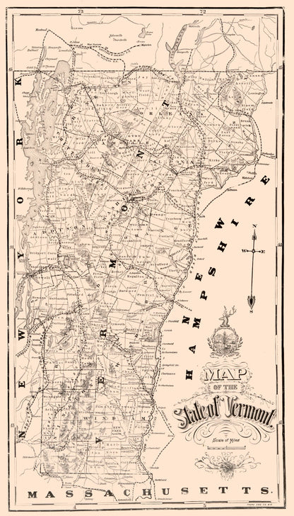 Historic State Map - Vermont - Mc Kinley 1890 - 23 x 40.24 - Vintage Wall Art