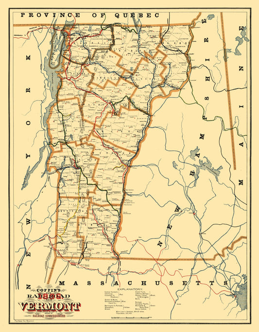 Railroad Map - Vermont - Coffin 1896 - 23 x 29.51 - Vintage Wall Art