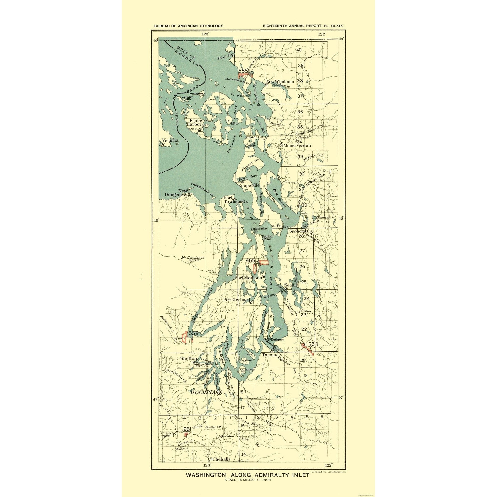 Historic State Map - Washington Admiralty Inlet - Hoen 1896 - 23 x 45 ...