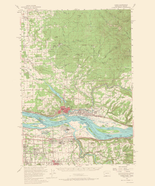 Topographical Map - Camas Washington Oregon Quad - USGS 1966 - 23 x 27.54 - Vintage Wall Art