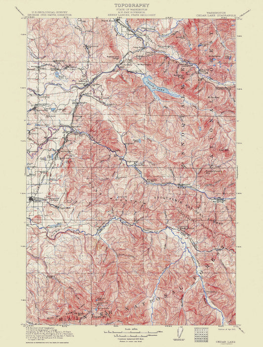 Topographical Map - Cedar Lake Washington Quad - USGS 1913 - 23 x 30.31 - Vintage Wall Art