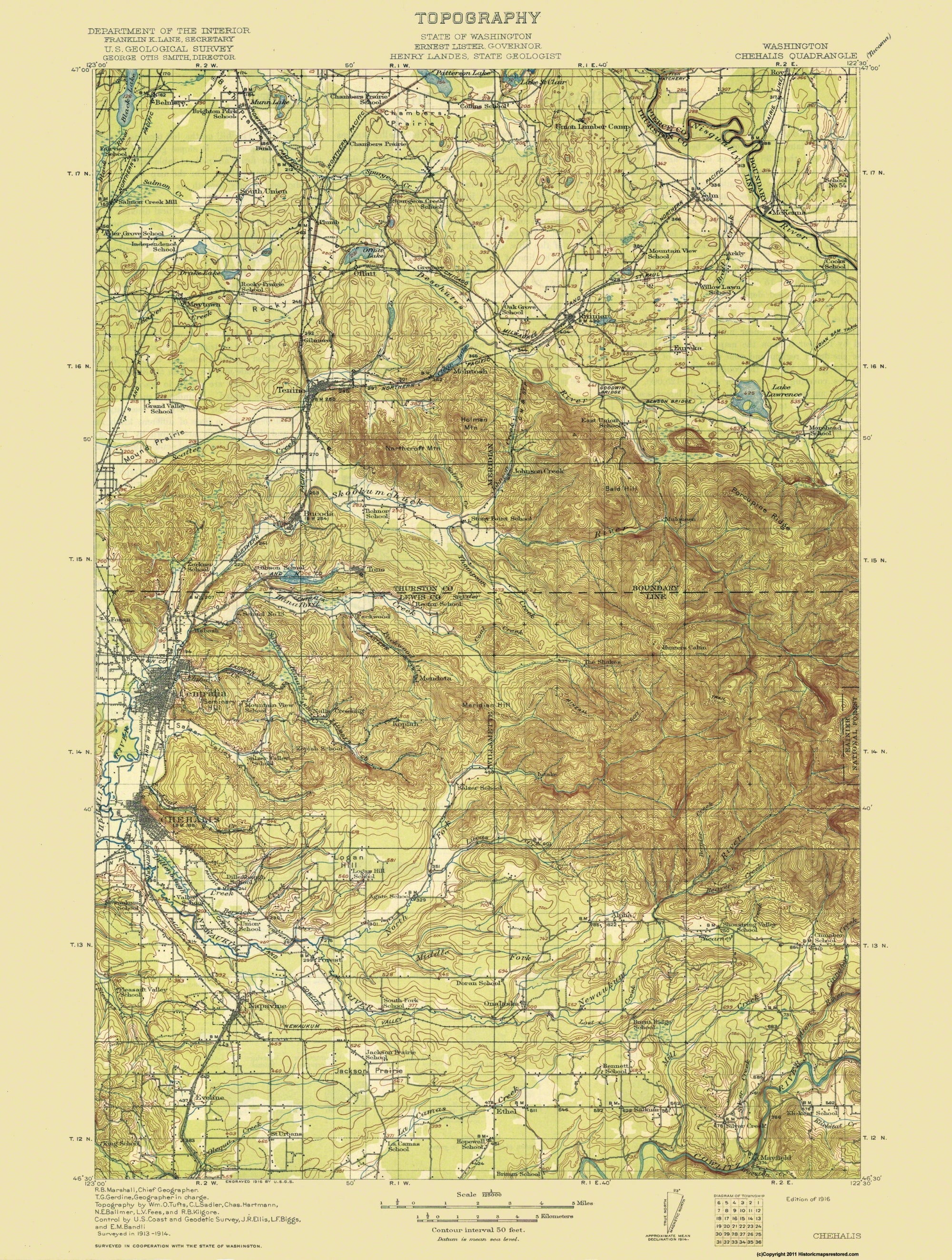 Chehalis R Map Topographical Map - Chehalis Washington Quad - USGS 1916 - 23 x 30.43 ...