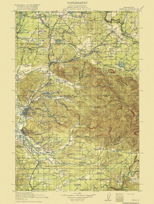 Topographical Map - Chehalis Washington Quad - USGS 1916 - 23 x 30.43 - Vintage Wall Art