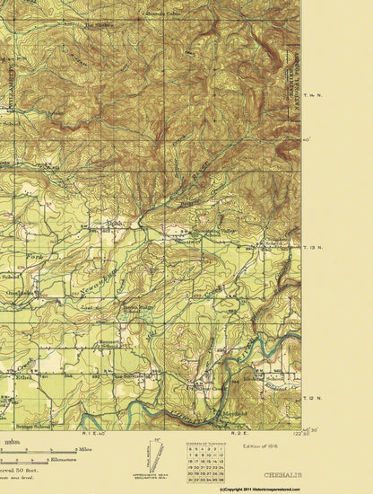 Topographical Map - Chehalis Washington Quad - USGS 1916 - 23 x 30.43 - Vintage Wall Art