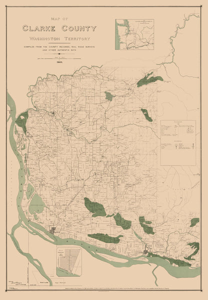 Historic County Map - Clarke County Washington - Habersham 1888 - 23 x 33.13 - Vintage Wall Art