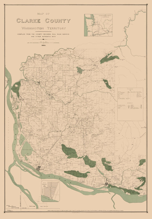 Historic County Map - Clarke County Washington - Habersham 1888 - 23 x 33.13 - Vintage Wall Art