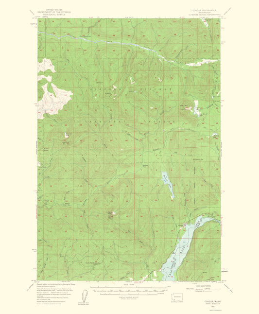 Topographical Map - Cougar Washington Quad - USGS 1963 - 23 x 27.87 - Vintage Wall Art