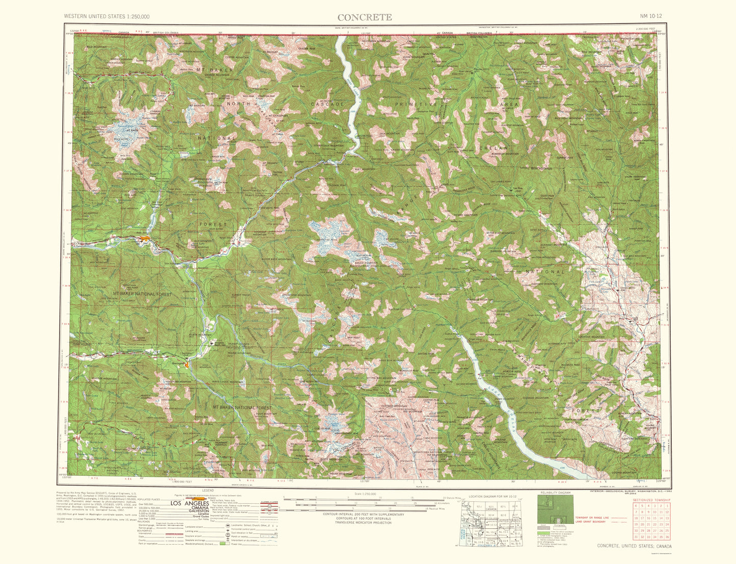 Topographical Map - Concrete Washington Quad - USGS 1962 - 23 x 30.04 - Vintage Wall Art