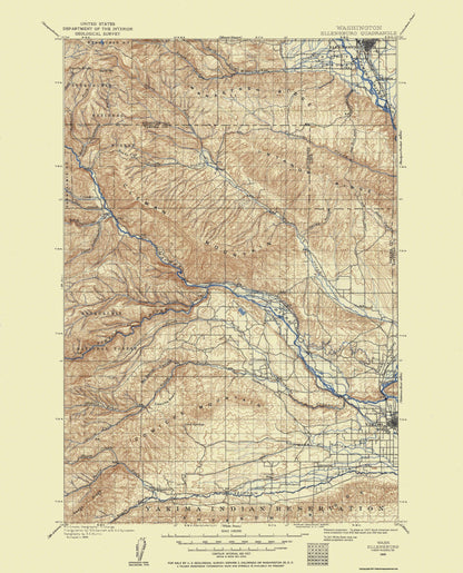 Topographical Map - Ellensburg Washington Quad - USGS 1899 - 23 x 28.45 - Vintage Wall Art