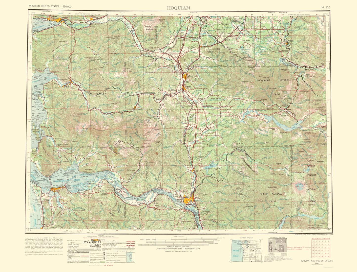 Topographical Map - Hoquiam Washington Oregon Quad - USGS 1969 - 23 x 30.09 - Vintage Wall Art