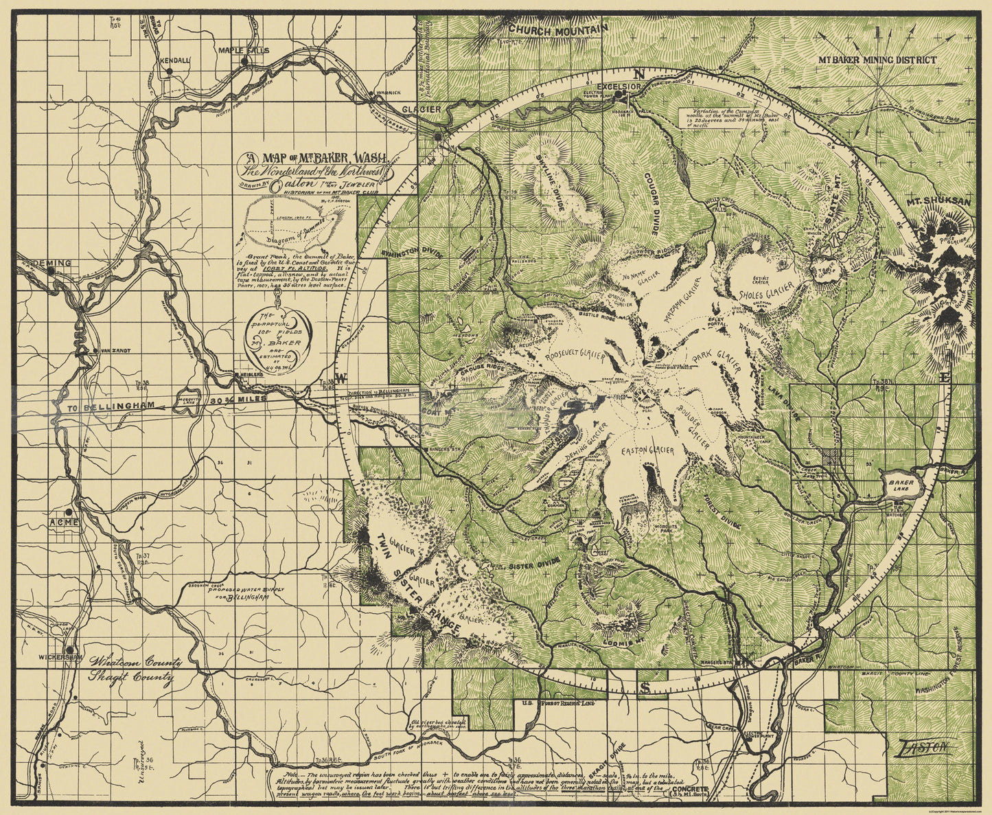 Historic City Map - Mount Baker Washington - Easton 1912 - 28 x 23 - Vintage Wall Art