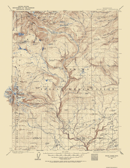 Topographical Map - Mt Adams Washington Quad - USGS 1904 - 23 x 29.77 - Vintage Wall Art