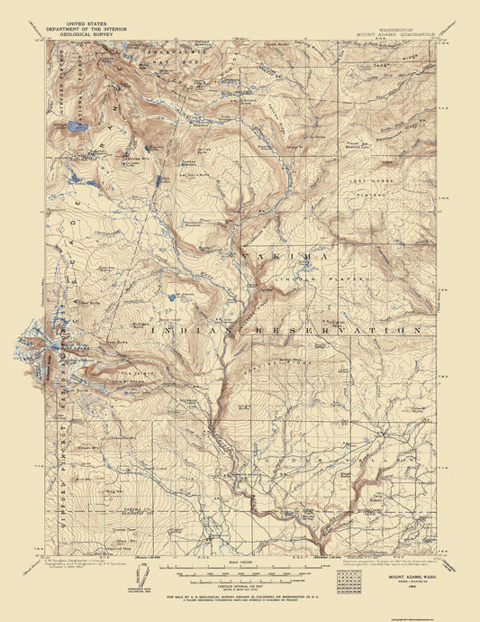 Topographical Map - Mt Adams Washington Quad - USGS 1904 - 23 x 29.77 - Vintage Wall Art