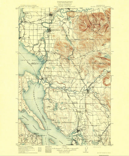 Topographical Map - Mt Vernon Washington Quad - USGS 1911 - 23 x 27.89 - Vintage Wall Art