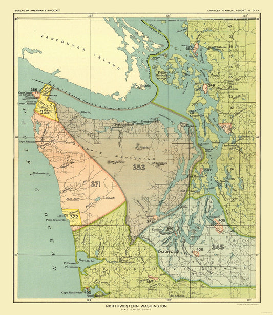 Historic State Map - Washington North West - Hoen 1896 - 23 x 26.46 - Vintage Wall Art