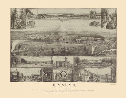 Historic Panoramic View - Olympia Washington - Lange 1903 - 23 x 29.39 - Vintage Wall Art