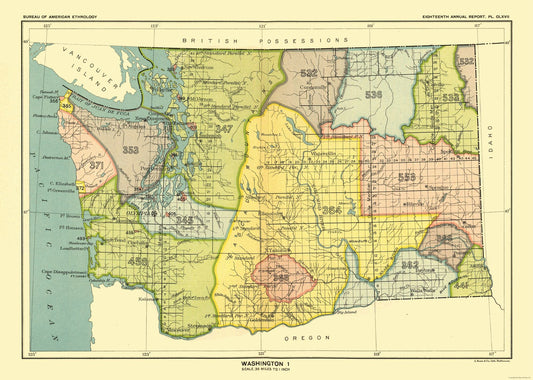 Historic State Map - Washington - Hoen 1896 - 32.29 x 23 - Vintage Wall Art