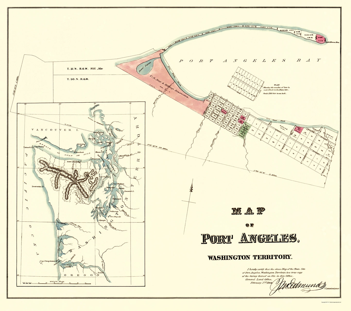 Historic City Map - Port Angeles Washington - Ware 1891 - 23 x 25.93 - Vintage Wall Art