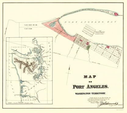 Historic City Map - Port Angeles Washington - Ware 1891 - 23 x 25.93 - Vintage Wall Art