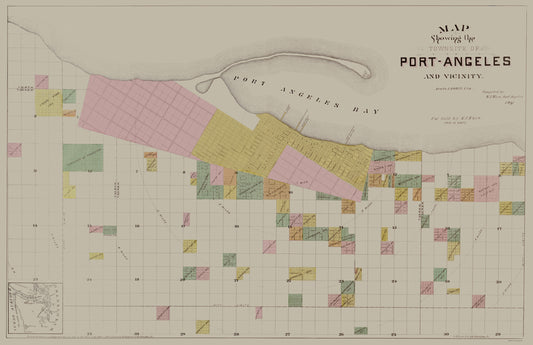 Historic City Map - Port Angeles Washington - Ware 1891 - 23 x 35.58 - Vintage Wall Art