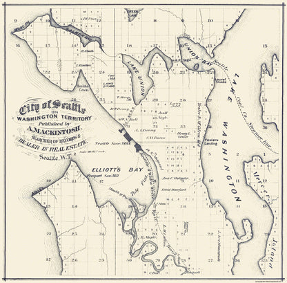Historic City Map - Seattle Washington - Mackintosh 1874 - 23.44 x 23 - Vintage Wall Art