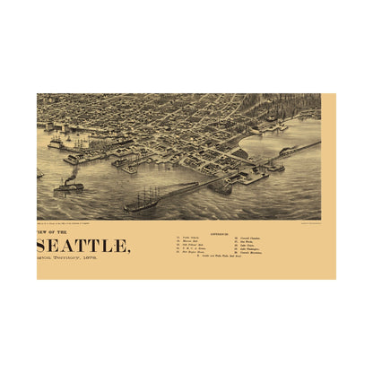 Historic Panoramic View - Seattle Washington - Glover 1878 - 23 x 36.95 - Vintage Wall Art