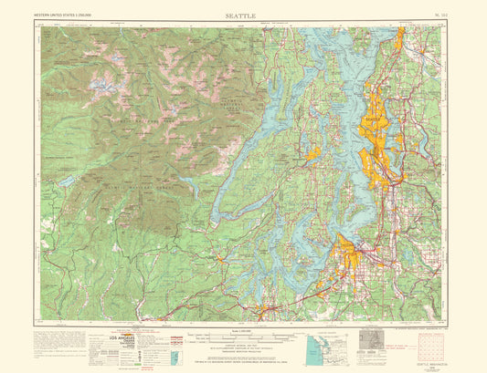 Topographical Map - Seattle Washington Quad - USGS 1966 - 23 x 29.97 - Vintage Wall Art