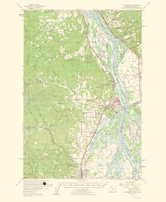 Topographical Map - St Helens Oregon Washington Quad - USGS 1954 - 23 x 27.99 - Vintage Wall Art