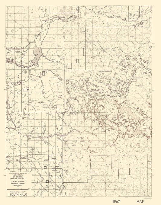 Topographical Map - Mt St Helens Ranger District Washington Quad - USDA 1967 - 23 x 29.31 - Vintage Wall Art