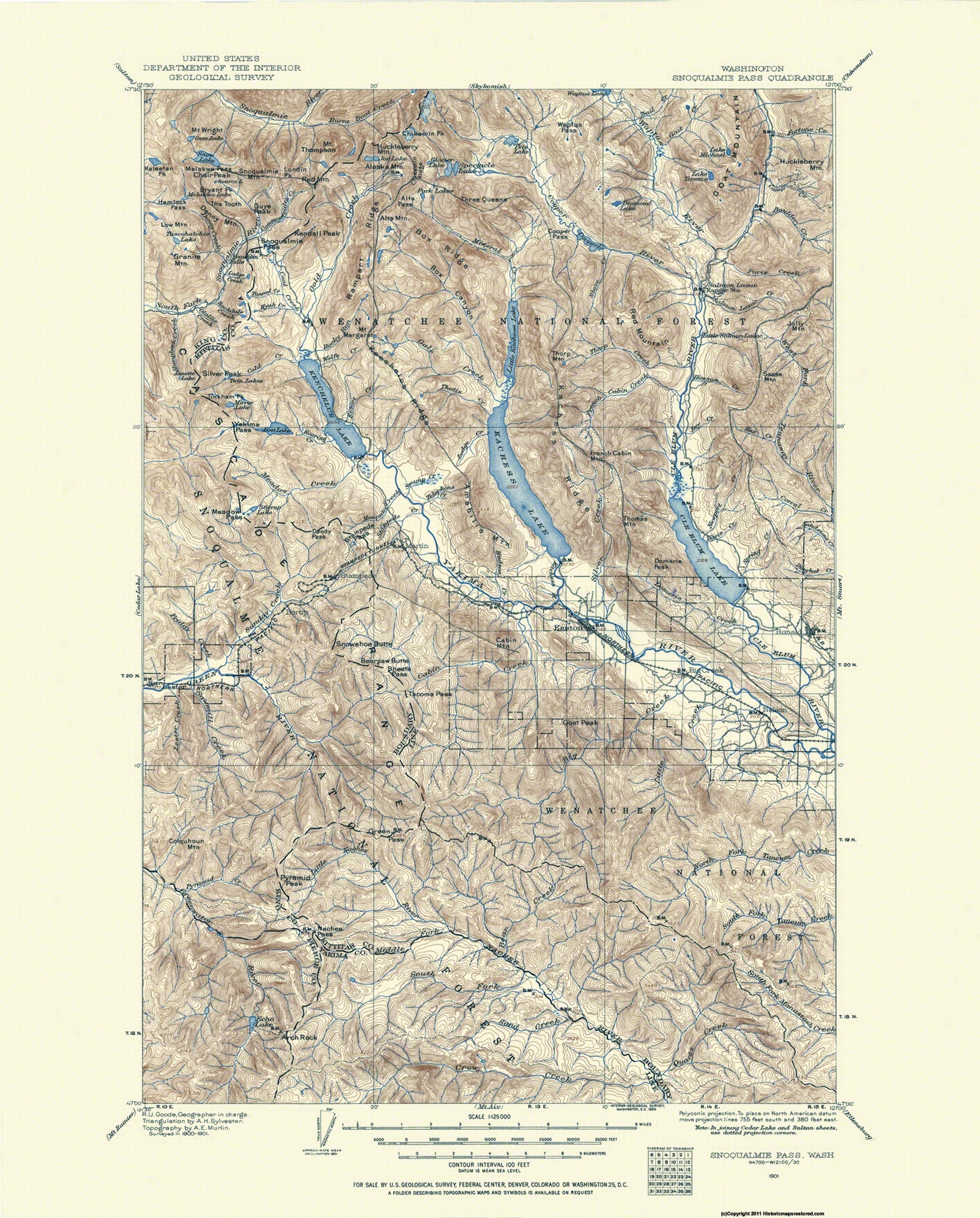 Topographical Map - Snoqualmie Pass Washington Quad - USGS 1901 - 23 x ...