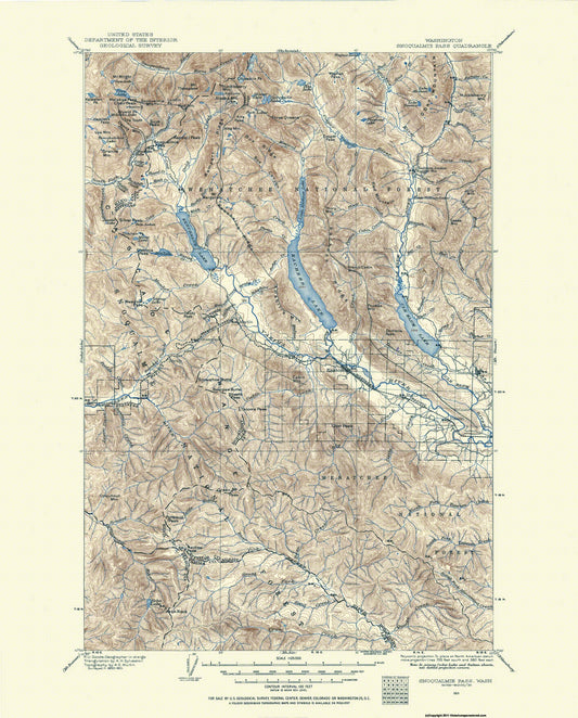 Topographical Map - Snoqualmie Pass Washington Quad - USGS 1901 - 23 x 28.56 - Vintage Wall Art