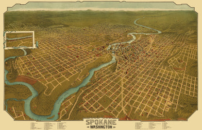 Historic Panoramic View - Spokane Washington - Graham 1905 - 23 x 35.80 - Vintage Wall Art