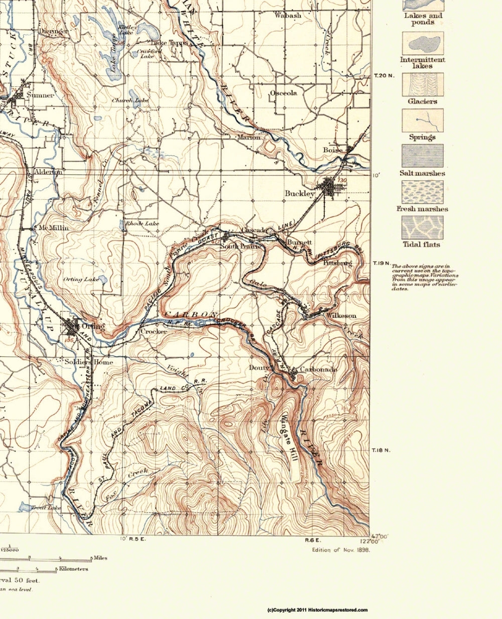 Topographical Map - Tacoma Washington Quad - USGS 1898 - 23 x 28.36 - Vintage Wall Art