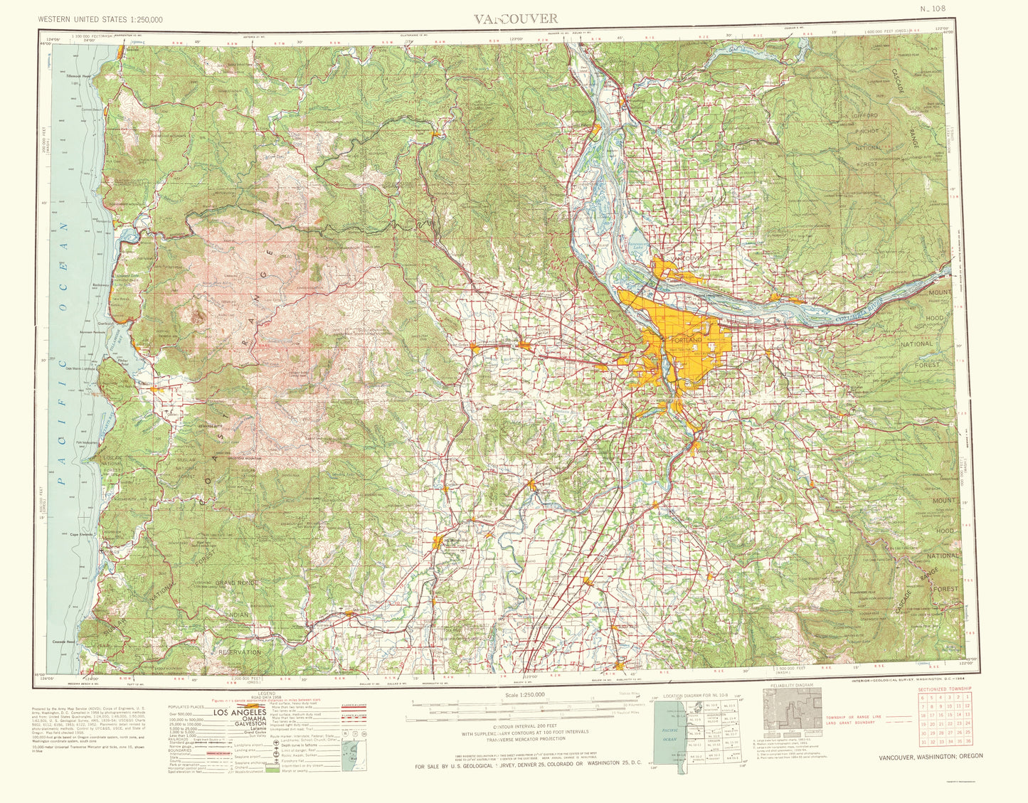 Topographical Map - Vancouver Washington Oregon Quad - USGS 1964 - 23 x 29.44 - Vintage Wall Art